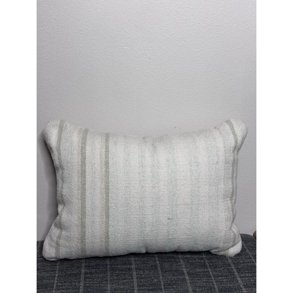Pottery Barn X Airstream Stripe Woven Lumbar Wool Pillow 20x13 Farmhouse